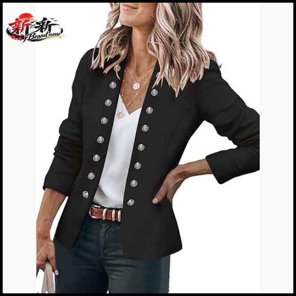 Polyester Blazer with Buttons and Pockets for Business Casual